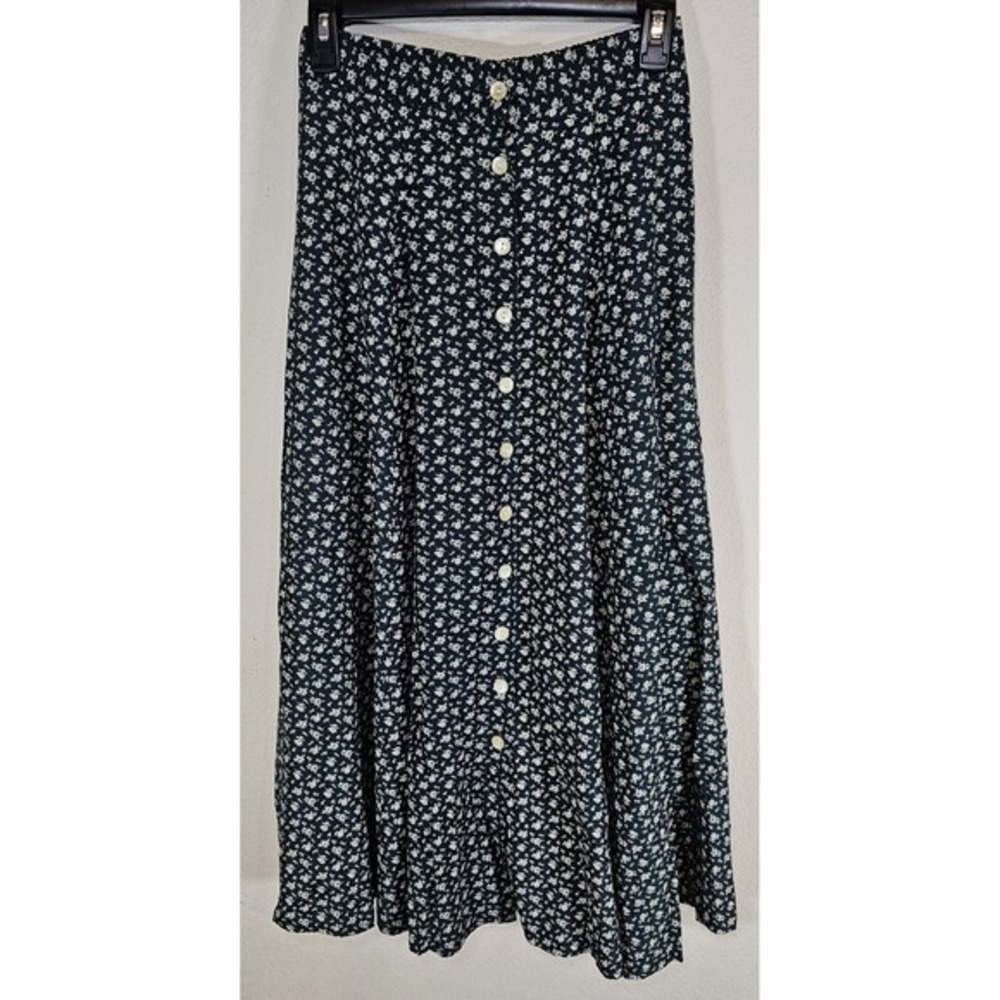 Vintage Best American Skirt Womens 7/8‎ Boho Cottagecore Pleated Green Floral